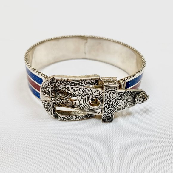 Gucci Garden Metal Striped Buckle Bracelet Silver